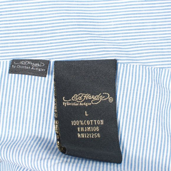 Ed Hardy by Christian Audigier L Men's Sport Coat Blue Stripe Embroidered Cotton - Picture 6 of 8